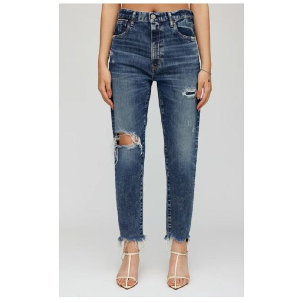 Moussy Distressed Mid-Blue High-Rise Jeans